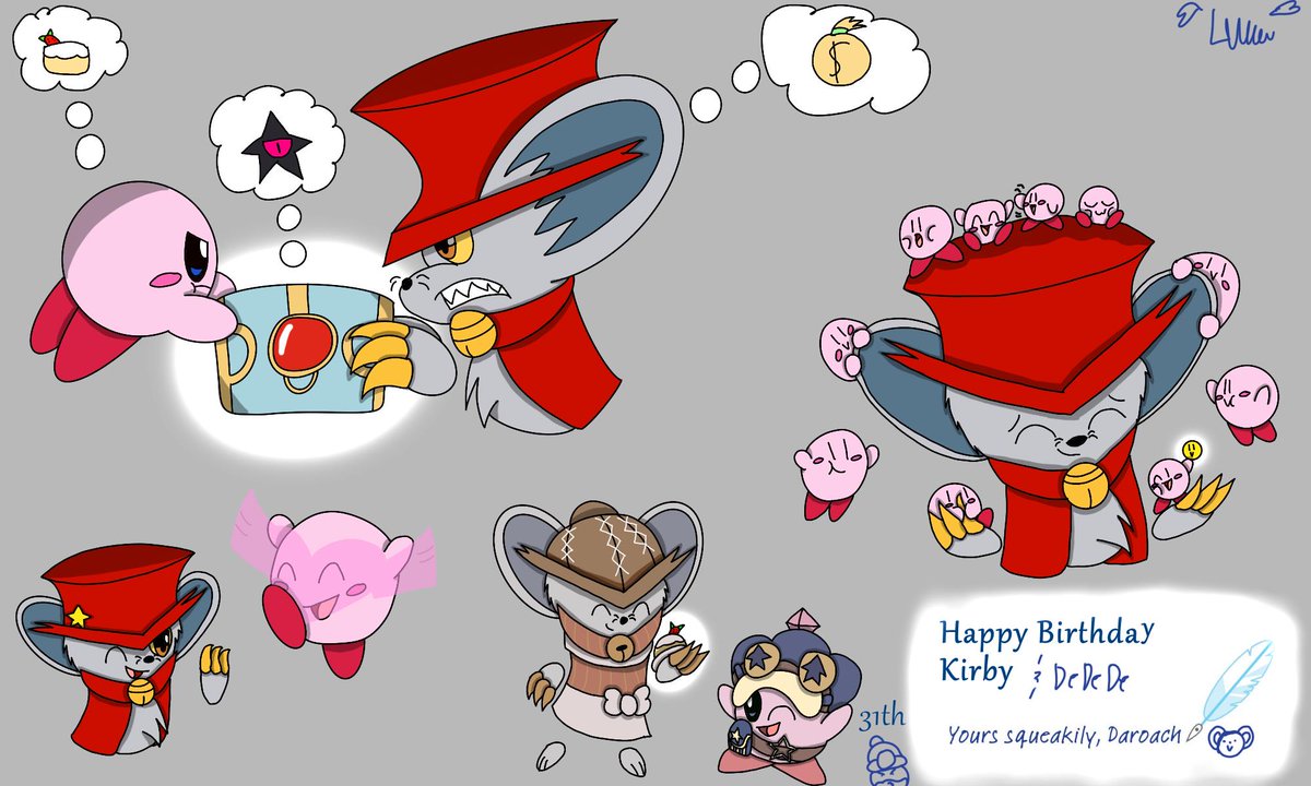 Happy 31th Anniversary kirby!!! and Dedede too!
#Kirby #Kirby31thAnniversary #Daroach #KirbyDreamyGear #KirbySqueakSquad #KirbyMassAttack #KirbyStarAllies