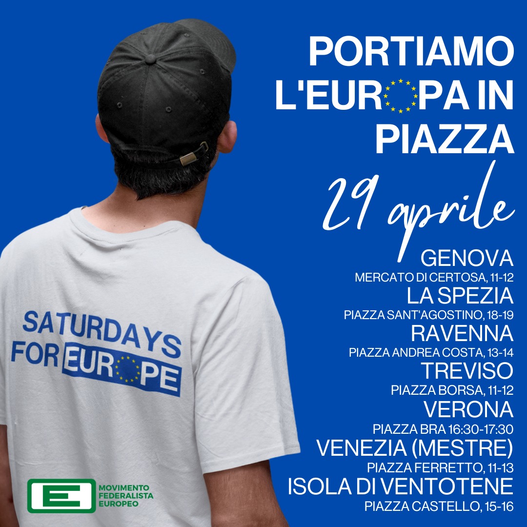 MfeGenova's tweet photo. #SaturdaysforEurope il 29 aprile a Genova, La Spezia, Verona, Treviso, Ravenna, Venezia-Mestre e Ventotene. https://t.co/m4wqMhL9xr