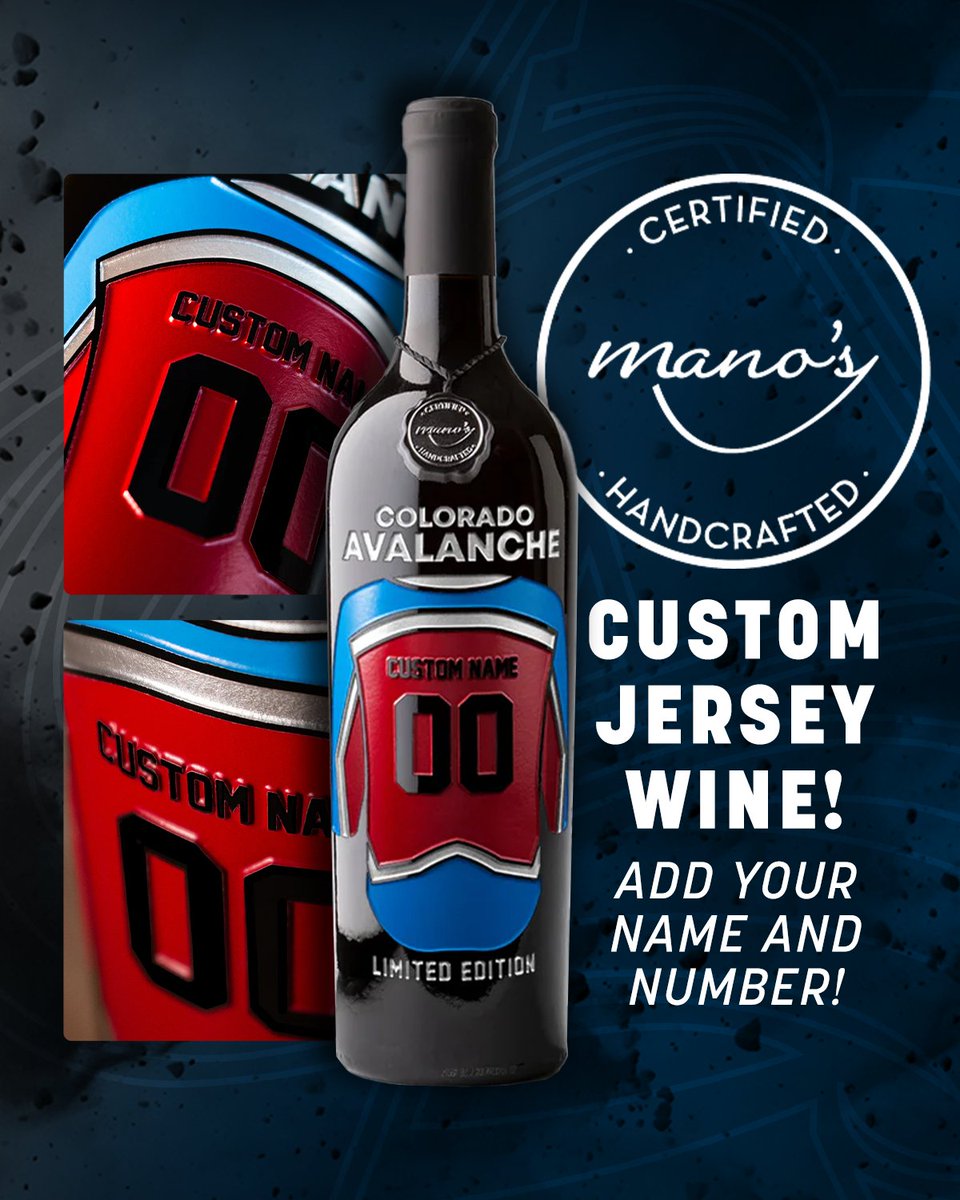 Get your own deep-etched and hand-painted custom Avalanche designed Mano's Wine today! Order here: bit.ly/40Jujxs #GoAvsGo