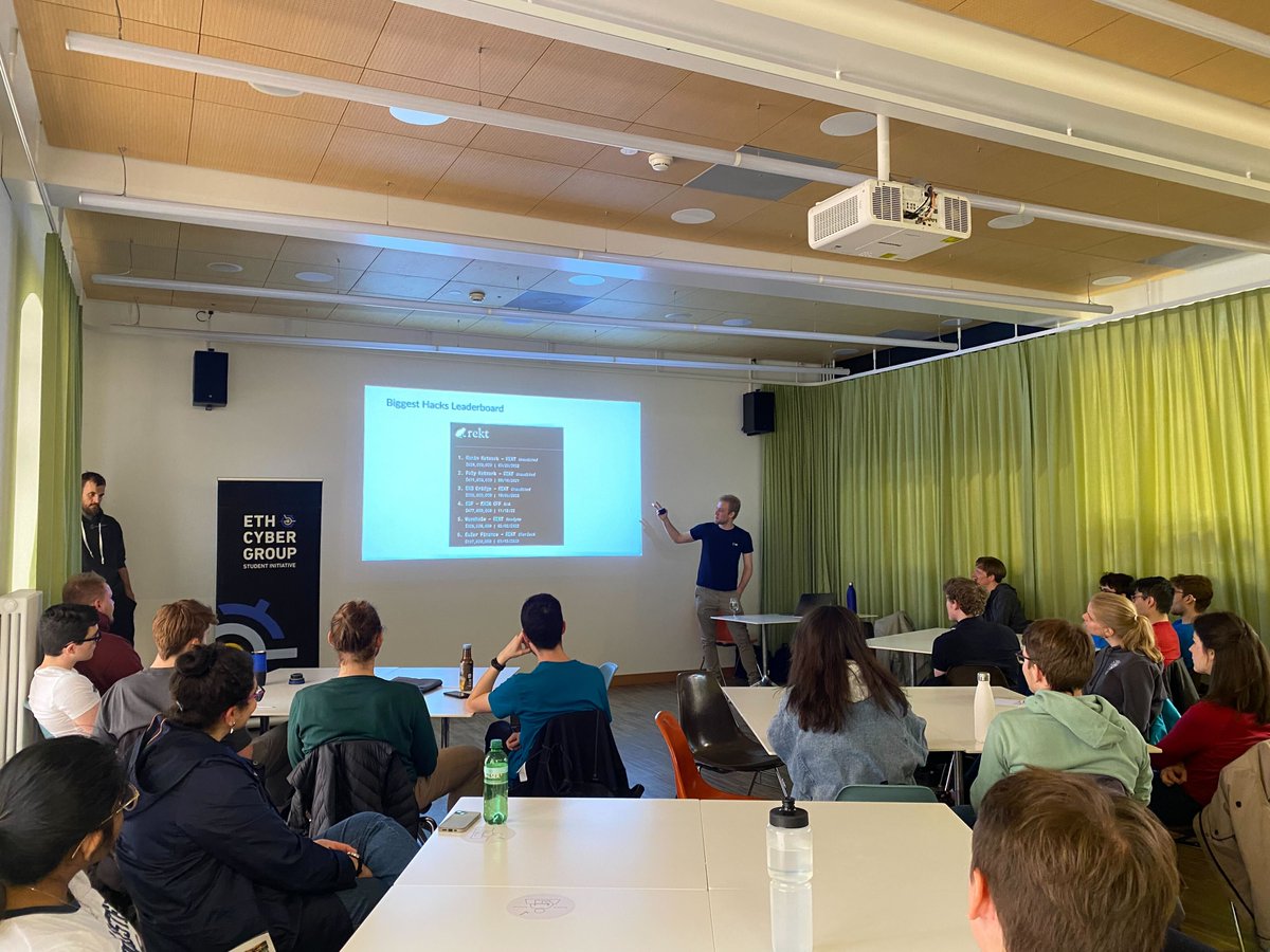 Last Wednesday we had an fantastic Open Port event with <a href="/chain_security/">ChainSecurity</a>! 🎉

ETH students received an insightful presentation on the world of smart contract auditing followed by an interactive workshop.

Many thanks to <a href="/MatthiasEgli/">matthiasegli.eth</a> and <a href="/HRitzdorf/">Hubert Ritzdorf</a> for such an incredible evening!