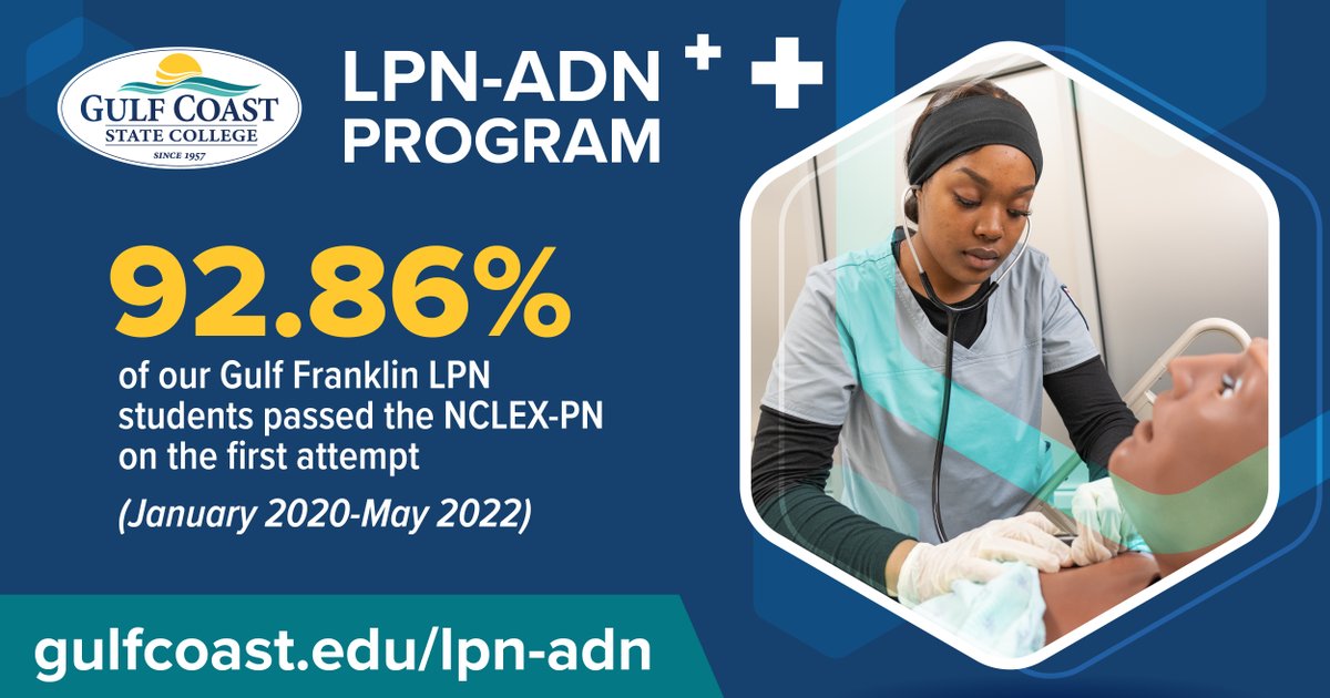 Take your nursing career to the next level! 🩺💉💙

Our LPN-ADN Weekend program at GCSC Gulf/Franklin Campus is accepting applications. Students need to complete the LPN-ADN Transitions course to qualify, so don't delay getting started! 

gulfcoast.edu/lpn-adn
