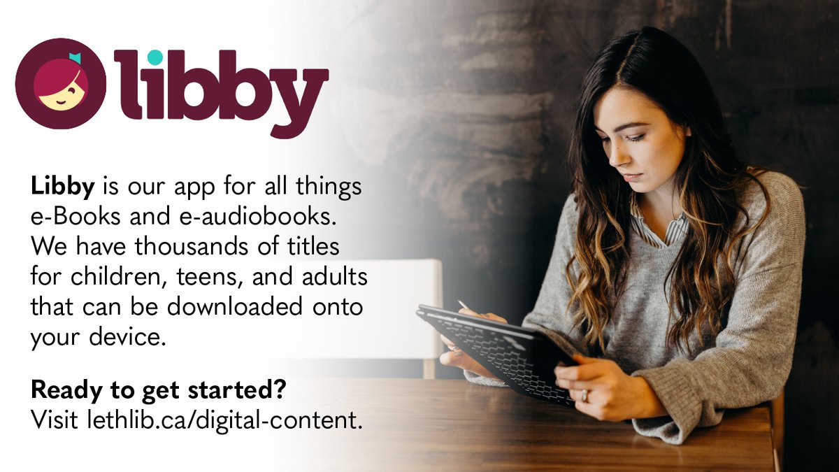 LethLib's tweet photo. Get started with e-Books and YOUR #Lethbridge Public Library membership. Visit https://t.co/pDUmcHZTsw to learn more about Libby and get started! #yql #lethlib #checkitout https://t.co/XwNxa2oRad