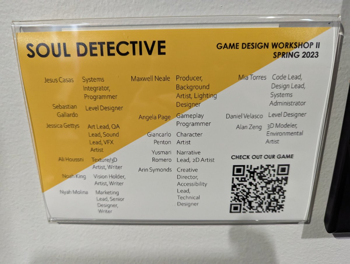 MaxwellNealeDev's tweet photo. Wrapping up tonights Game Showcase with our game #SoulDetective @GumshoeGhouls on the wall at @UCFDowntown, Soul Detective's final release coming May 2nd on itch &amp; a Steam release coming soon! https://t.co/QiJ0t1Gfnh