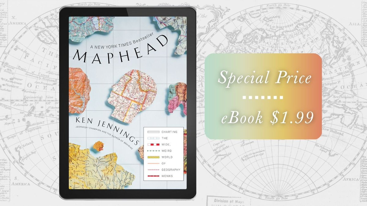 ScribnerBooks's tweet photo. Record-setting @Jeopardy! champion and author of #100PlacesToSeeAfterYouDie (out June 13: https://t.co/fv3f3YRBGG) @KenJennings explores the world of maps and map obsessives—#Maphead is only $1.99 in ebook for a limited time: https://t.co/KlDM9iHlix https://t.co/631pSitMCF