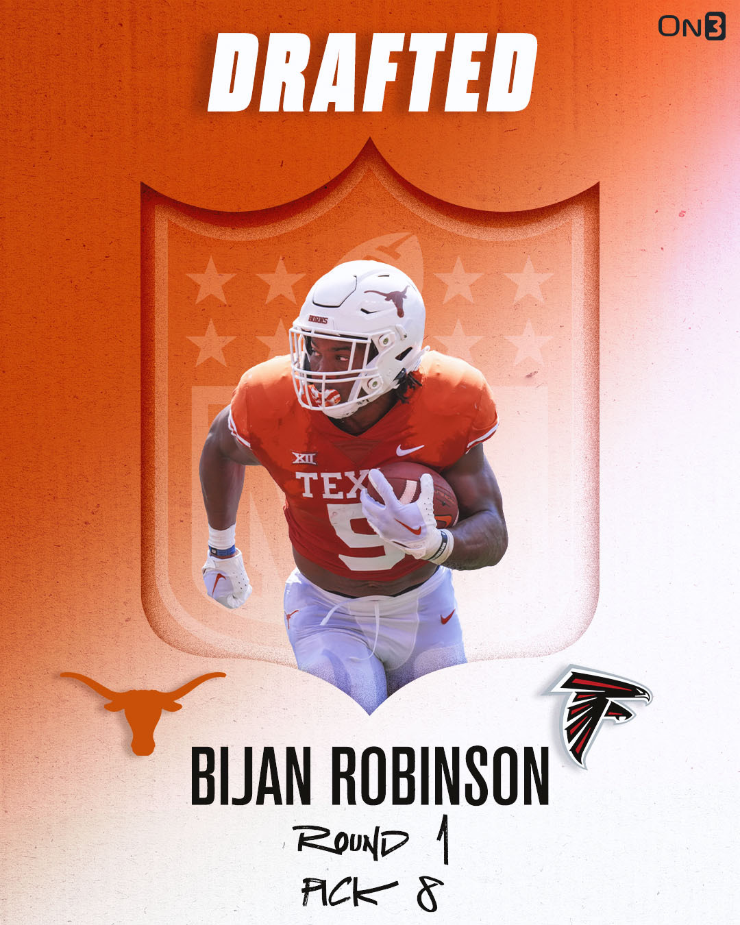 WITH THE 8th PICK IN THE 2023 NFL DRAFT THE ATLANTA FALCONS SELECT Bijan  Robinson, RB