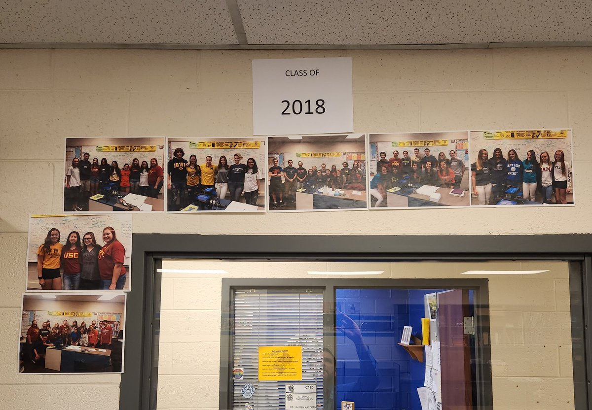 mrjohnsmath's tweet photo. Got the Math/Science Center ready for Decision Day tomorrow showing off some of the past few years seniors.  Excited for the seniors to show off where they will be continuing their academic studies. Go LZ Bears! Show the world what you know. #LZBears #DecisionDay @LZHSBEARS https://t.co/L2wYnBVYl1