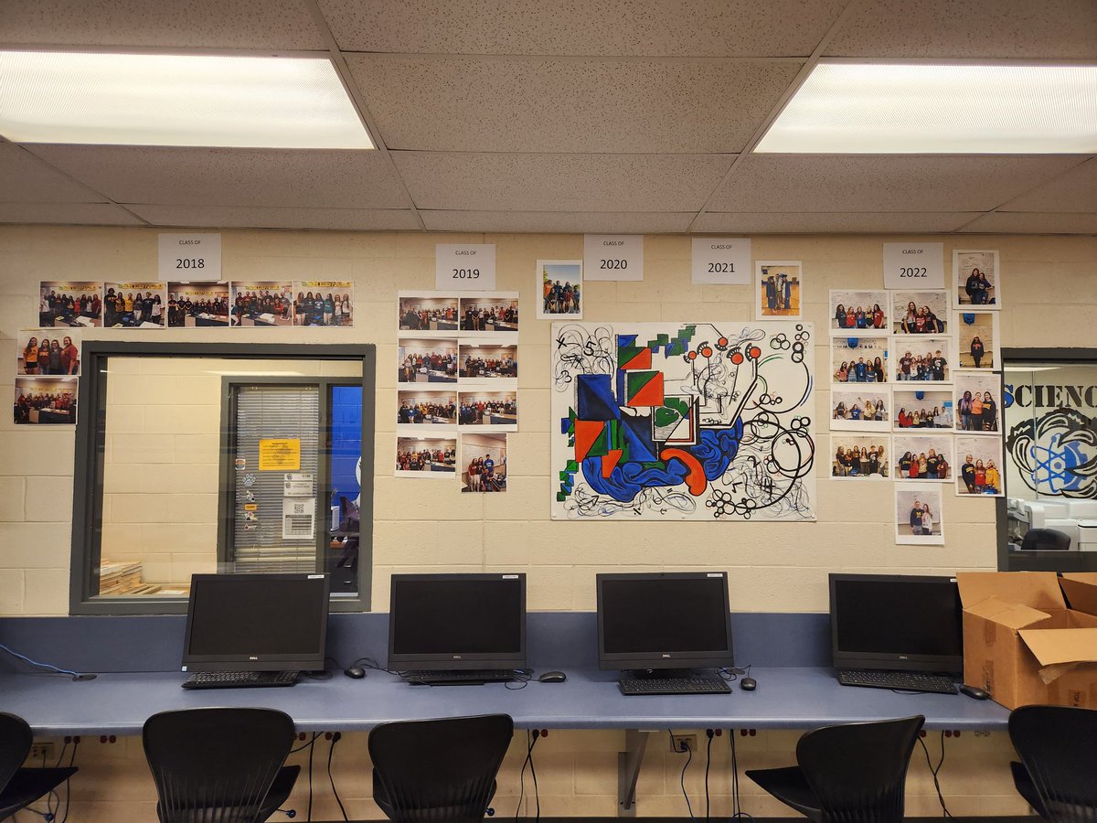 mrjohnsmath's tweet photo. Got the Math/Science Center ready for Decision Day tomorrow showing off some of the past few years seniors.  Excited for the seniors to show off where they will be continuing their academic studies. Go LZ Bears! Show the world what you know. #LZBears #DecisionDay @LZHSBEARS https://t.co/L2wYnBVYl1