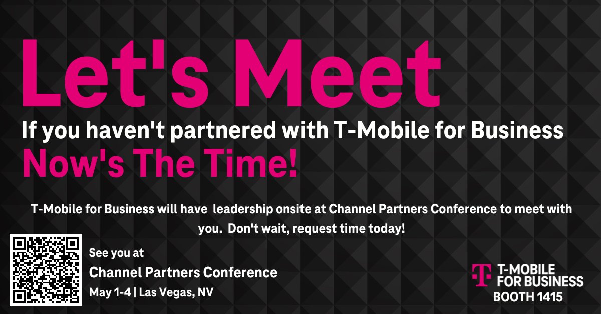 tier4ts's tweet photo. New to T-Mobile for Business? Let's meet up at #CPEXPO May 1-4! Schedule an on-site meeting at Booth#1415 with #TMobileforBusiness or #TMOPartnerProgram. https://t.co/2Qt6c9klNP

Select "Magenta Booth Experience" on the form to meet Partners!

#PartnerProgram | #ChannelPartners https://t.co/x4rcbCXD6d