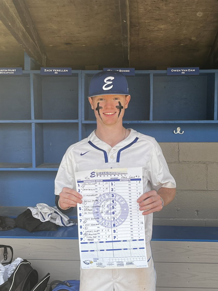 Varsity Player of the game is @zackverellen34 ! Zack was 3-5 with 5 RBI in Ike’s 10 inning, 10-4 victory over the Ford Falcons!! Congratulations Zack! #3Teams1Goal1FAMILY