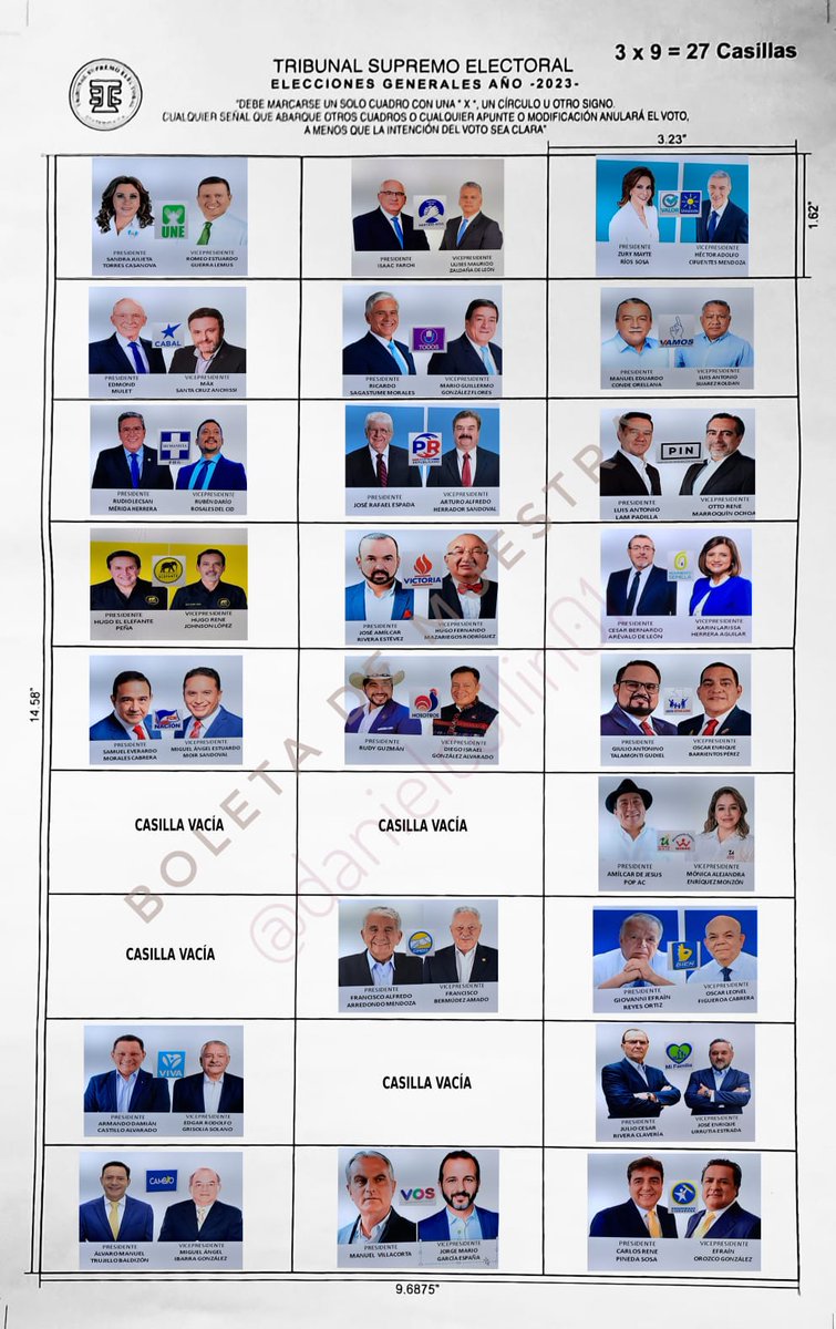 danielcollin01's tweet photo. Este el orden los binomios presidenciales que aparecerán en la papeleta #blanca. Cada fiscal de las organizaciones políticas eligió su casilla, tomando en cuenta el orden de inscripción.

#Elecciones2023 #Guatemala https://t.co/TYogHXJNFV