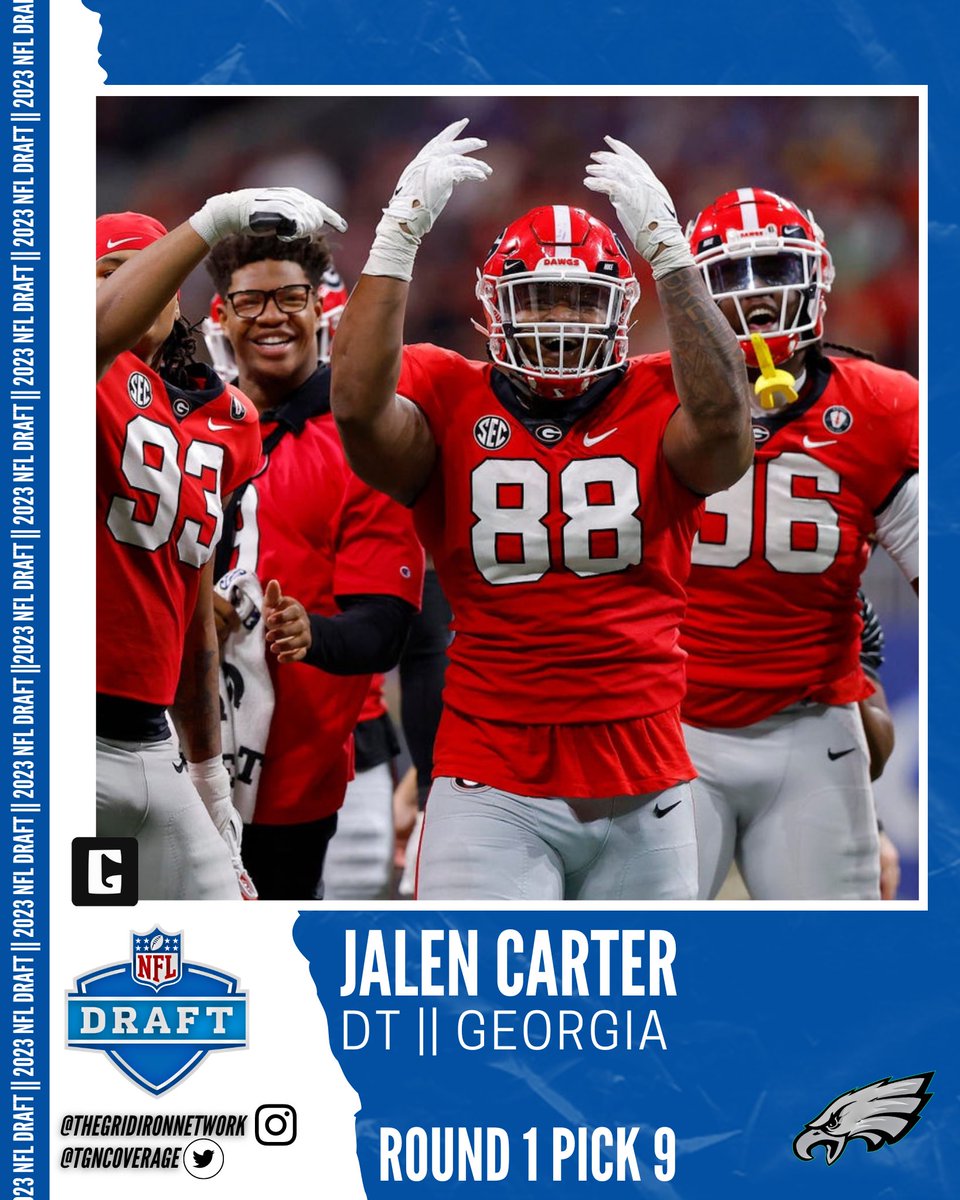 With the 9th pick in the #NFLDraft , the #Eagles select Georgia DT #JalenCarter