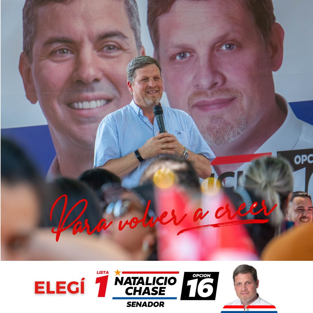 Nataliciochase1's tweet photo. Una elección es determinada por las personas que se presentan a votar. Sin voto, no tenes voz. Este 30 de abril salí a defender a la familia. Luchemos juntos para crear un Paraguay mejor. Este domingo, elegí Lista 1 Opción 16 💪🏼🙌🏼🇵🇾
#ParaVolverACreerPy 🇵🇾
#NatalicioChaseSenador
#Lista1 #Opcion16
#SantiPeñaPresidente