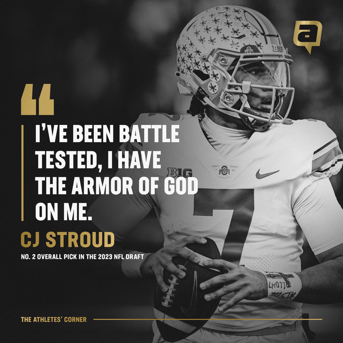 AthletesCorner_'s tweet photo. Immediately after being selected as the #2 overall pick in the #NFLDraft, @CJ7STROUD talked about how he has the armor of God 🙏 https://t.co/VuzLSNu469