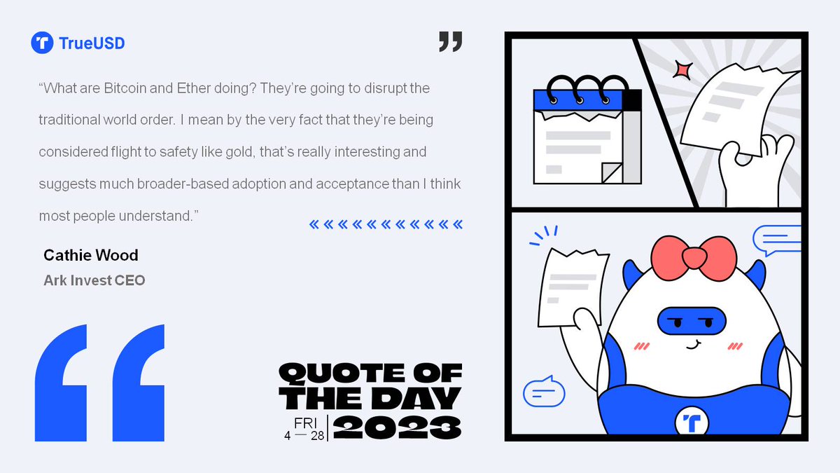 🗓️ #TrulyQuoteOfTheDAY

"What are #Bitcoin  and Ether doing? They’re going to disrupt the traditional world order. I mean by the very fact that they’re being considered flight to safety like gold, that’s really interesting and suggests much broader-based... #TUSD 

Read more 👇🏾