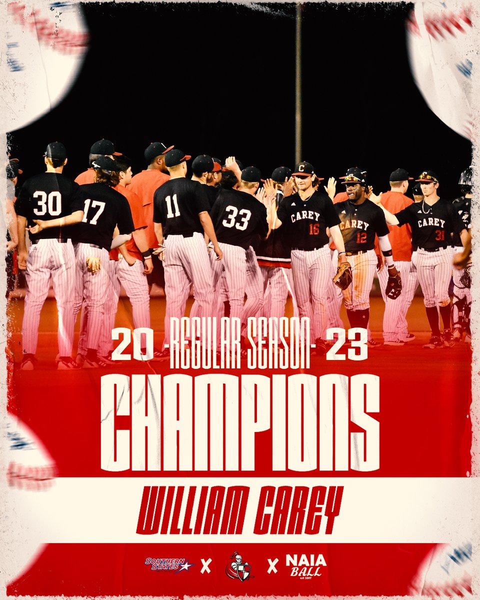 🚨 #12 William Carey (37-7) claims their 1st Southern States Athletics Conference regular season title since rejoining the SSAC in 2011! #NAIABall
<a href="/WmCareyBSB/">William Carey University Baseball</a> <a href="/CareyAthletics/">William Carey Athletics</a>
