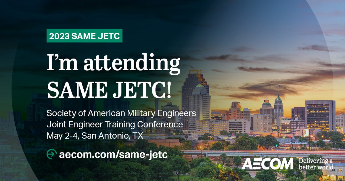 Paz_Man's tweet photo. I and several ⁦@AECOM⁩ ⁦@AECOMGovernment⁩ leaders will be attending ⁦@SAME_National⁩ #JETC in #San Antonio next week. Please come by to say hi and see about partnering to make this a better world. https://t.co/AOOzawDyFi