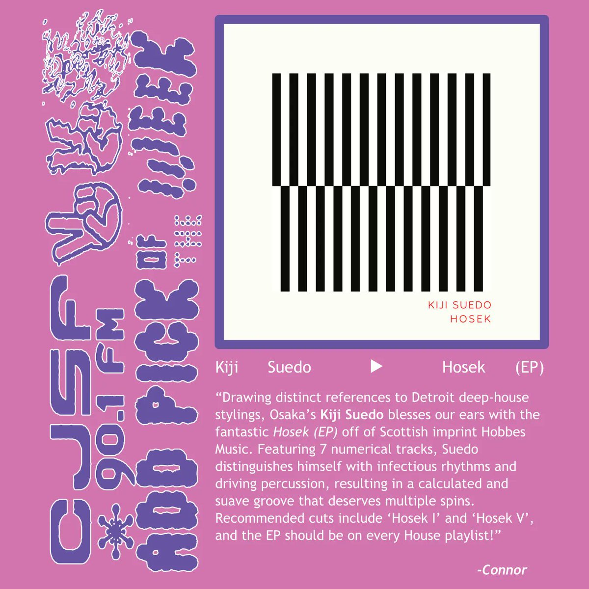 CJSF 90.1FM (@cjsf) on Twitter photo And now, <a href="/kijisuedo/">Kiji Suedo / Fabric Suede</a> tops this week's #CJSFCharts, w/ <a href="/astrocolormusic/">Astrocolor</a> + <a href="/annathewise/">Anna Wise</a> rounding out the #Top3! Chart below, playlists at buff.ly/3Gx1J8x.
⭕ Kiji Suedo's "Hosek" is also this week's #CJSFPick: read our MusiCoord <a href="/yyjyvr/">solo</a>'s review of this EP, also below! And now, <a href="/kijisuedo/">Kiji Suedo / Fabric Suede</a> tops this week's #CJSFCharts, w/ <a href="/astrocolormusic/">Astrocolor</a> + <a href="/annathewise/">Anna Wise</a> rounding out the #Top3! Chart below, playlists at buff.ly/3Gx1J8x.
⭕ Kiji Suedo's "Hosek" is also this week's #CJSFPick: read our MusiCoord <a href="/yyjyvr/">solo</a>'s review of this EP, also below!