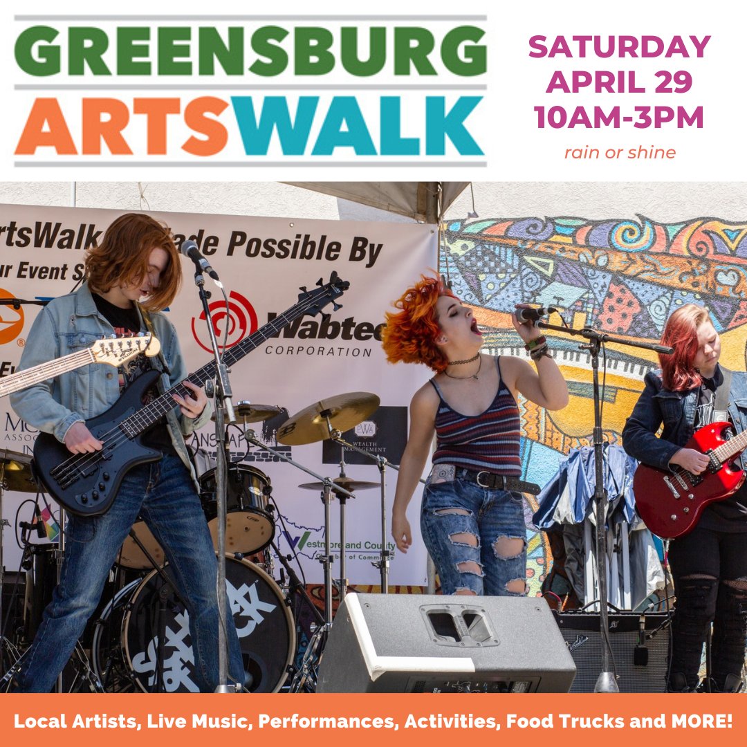 Need plans this weekend? Spend the day discovering the arts in downtown Greensburg, and enjoy live music, activities, local vendors, food trucks and MORE! Free ArtsWalk activities and performances run from 10a-3p throughout the city, rain or shine! 🎭: greensburgartswalk.com