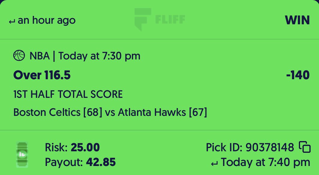 BetStacks's tweet photo. ✅ NBA BOS v ATL OVER 116.5 1H 💰💰💰

1. @DGFantasy Press Refresh 🥱 
2. Submit Bet
3. Win Bet
4. Eat 🍪 

Betting Optimizer ⬇️⬇️⬇️
https://t.co/F1P41RYLeC

#PrizePicks #PrizePicksNBA #FanDuel #GamblingTwitter #DFS #NBA https://t.co/yN5rSJqC2T