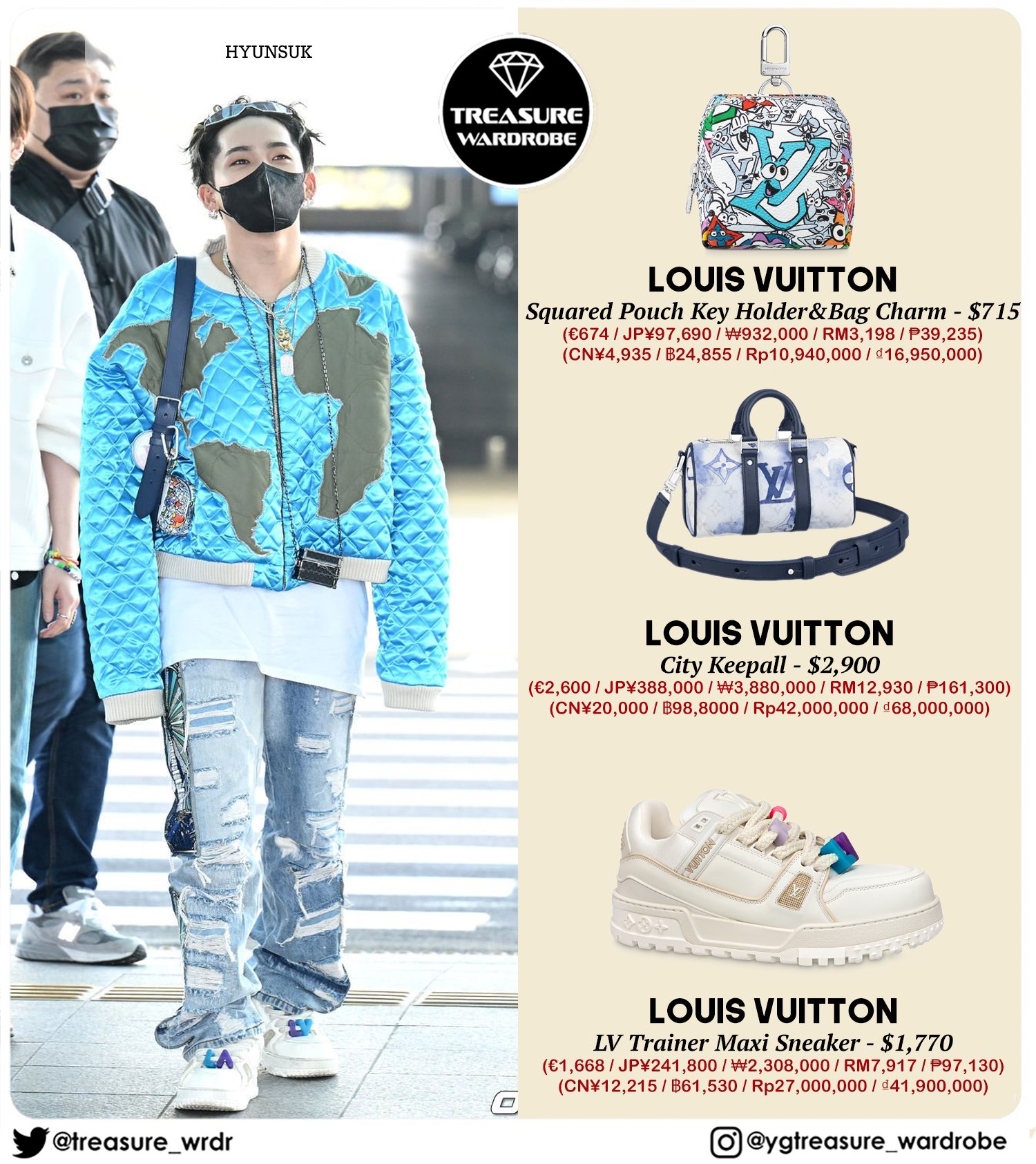 TREASURE WARDROBE on X: #HYUNSUK wearing Gentle Monster: Ve 02 Who Decides  War: bomber jacket & denim jeams Louis Vuitton: bag charms, earphones  trunk box, bag, sneakers ROLEX Datejust 36 ($12,300) #HYUNSUKWARDROBE #