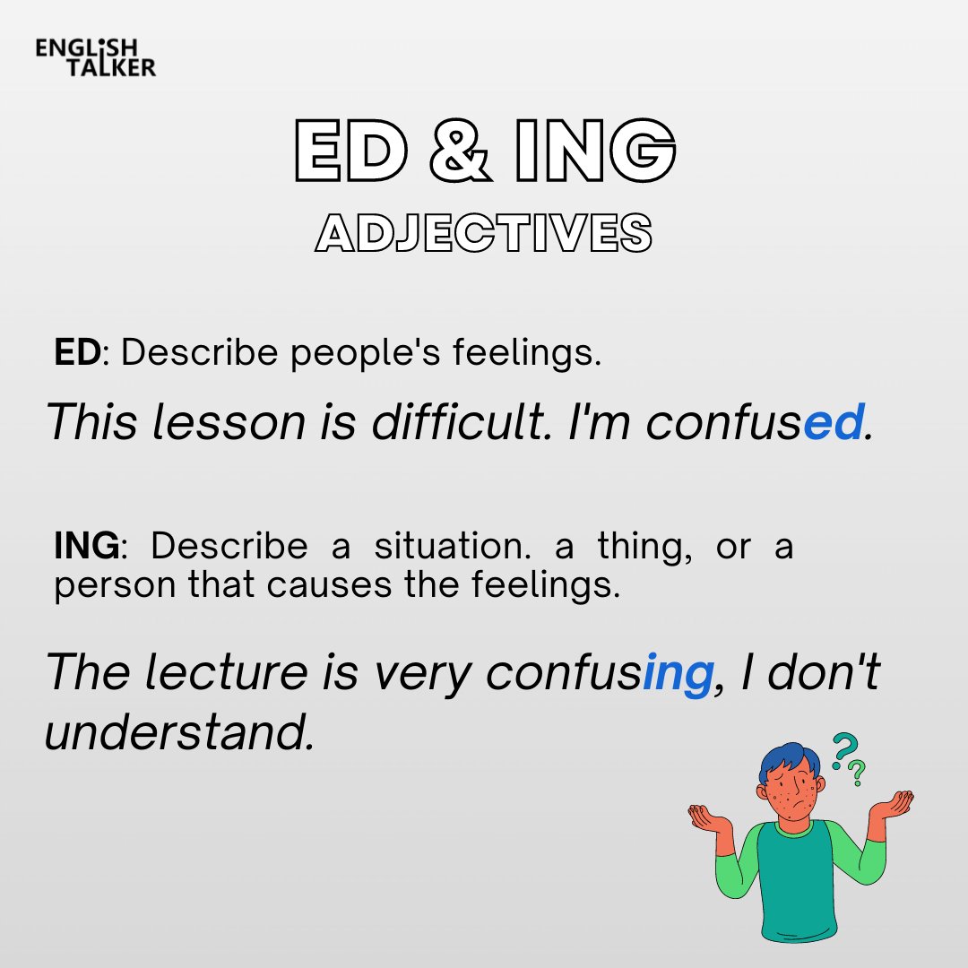 ED vs ING adjectives. 🤓👌🏼 #adjectives #LearnEnglish #englishgrammar #improveyourenglish #englishlearning #EnglishMedia