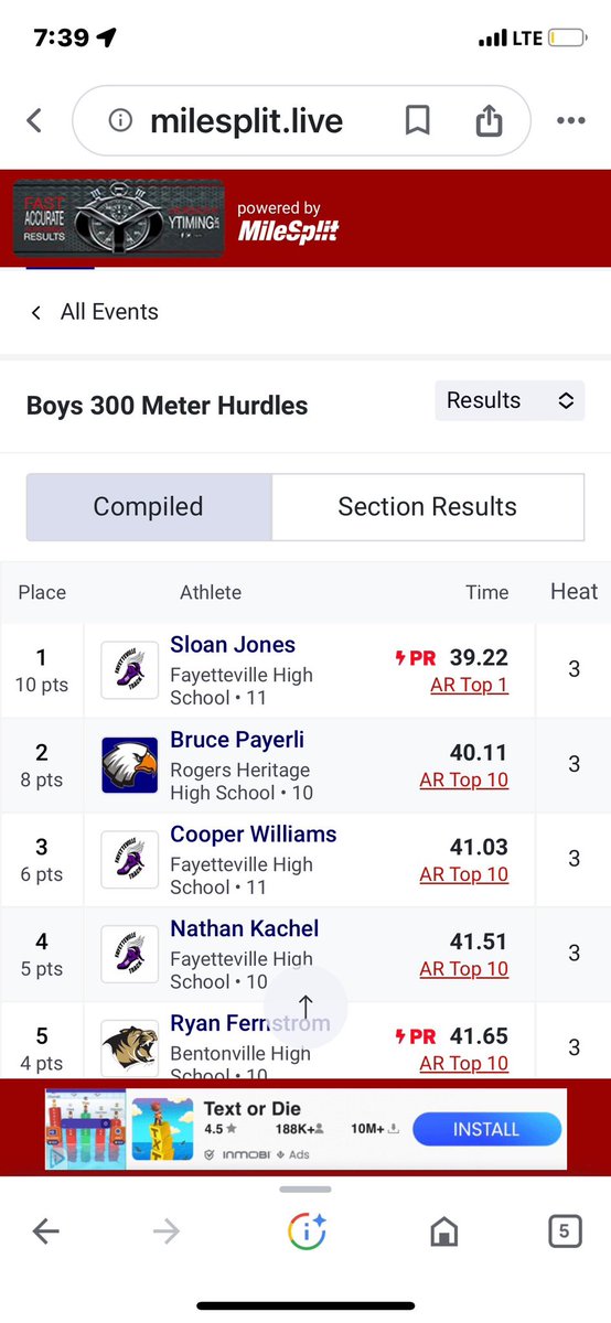 sloanjones17's tweet photo. Had a great day winning 1st in 100h and 300h and came second in the 4x1 . Not here for fun strictly business 😎 https://t.co/JGkOiQZO2t