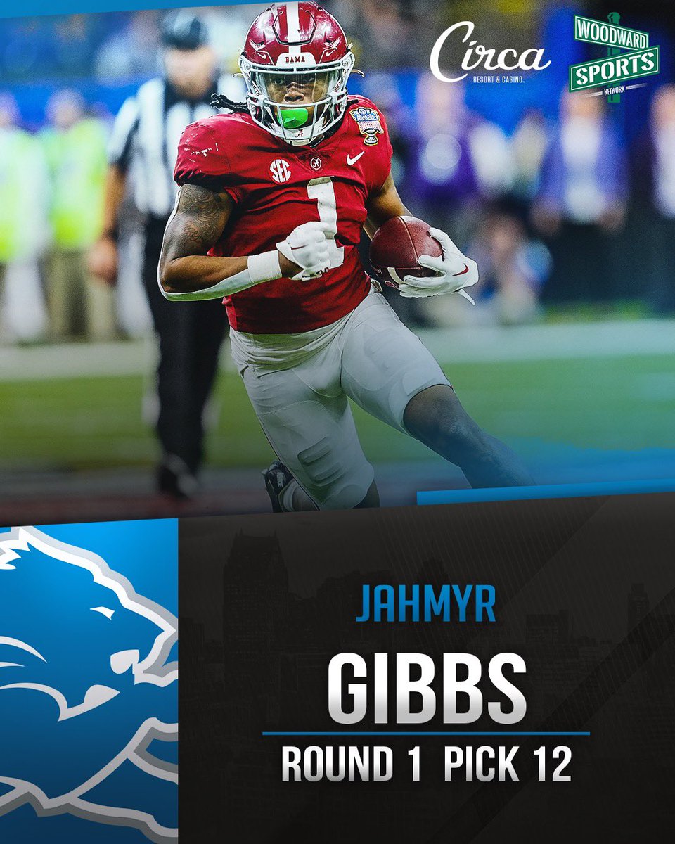 woodwardsports's tweet photo. The Detroit Lions have selected Jahmyr Gibbs with the 12th overall pick in the NFL Draft. #OnePride #NFLDraft https://t.co/0sE6FWC1FN