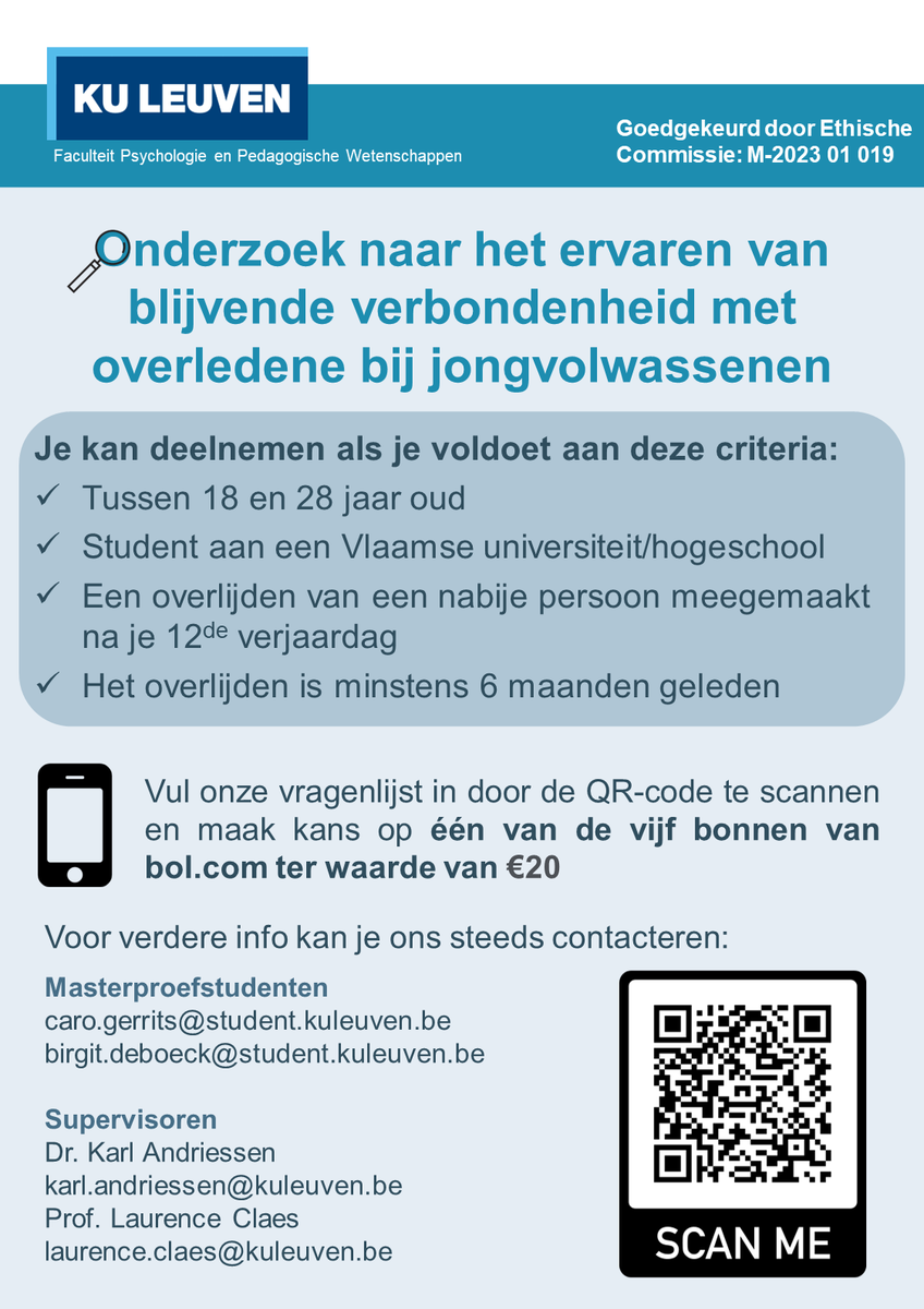 Deelnemers gezocht: Onze studenten doen onderzoek naar #rouw bij #studenten en de blijvende verbondenheid met de overleden persoon. Bedankt om dit bericht te delen en/of deel te nemen. <a href="/ppw_kuleuven/">PPW_KULeuven</a> #onderzoek #rouwverwerking #hogeschool #universiteit