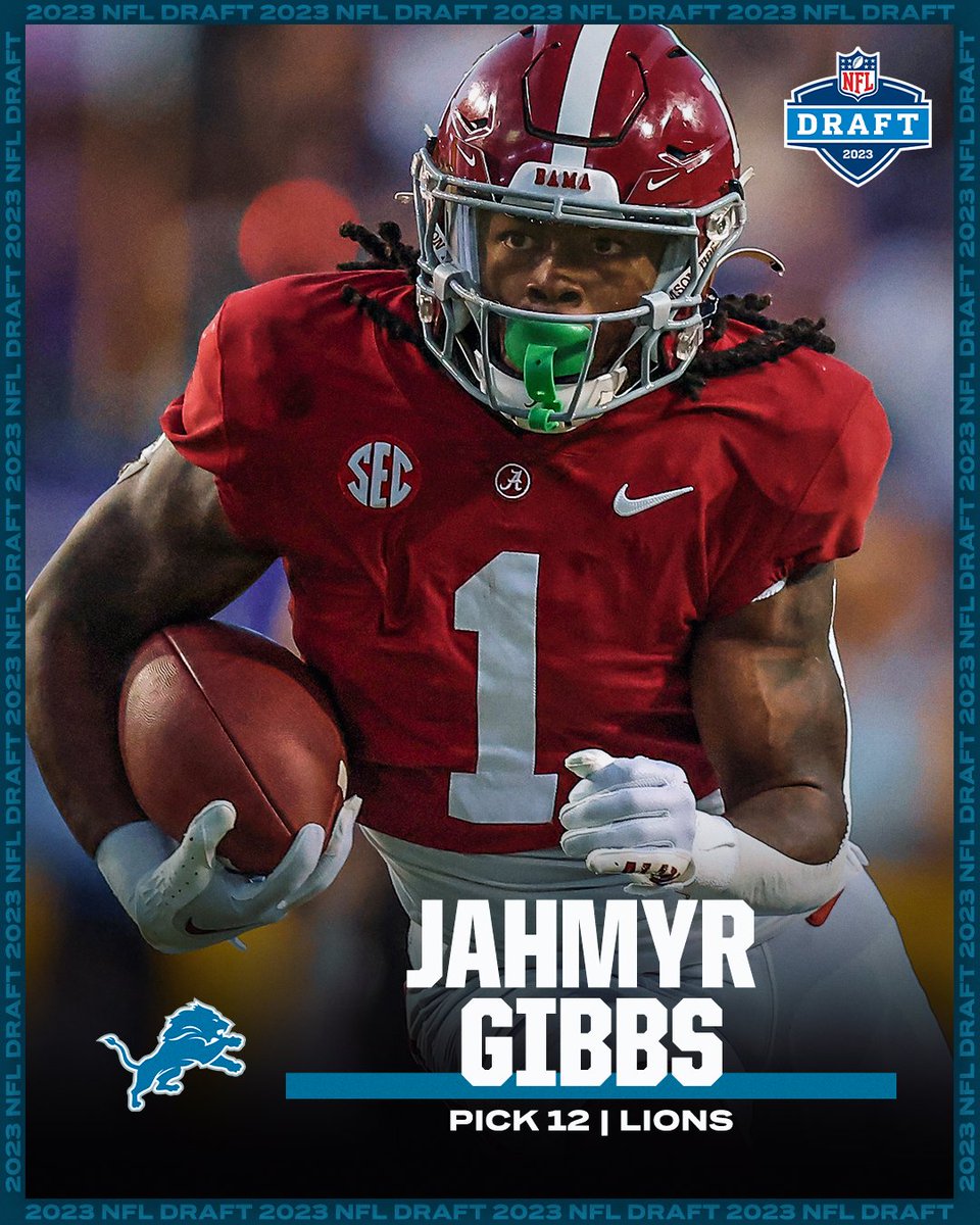 With the 12th pick in the 2023 #NFLDraft, the Lions select Jahmyr Gibbs 🦁