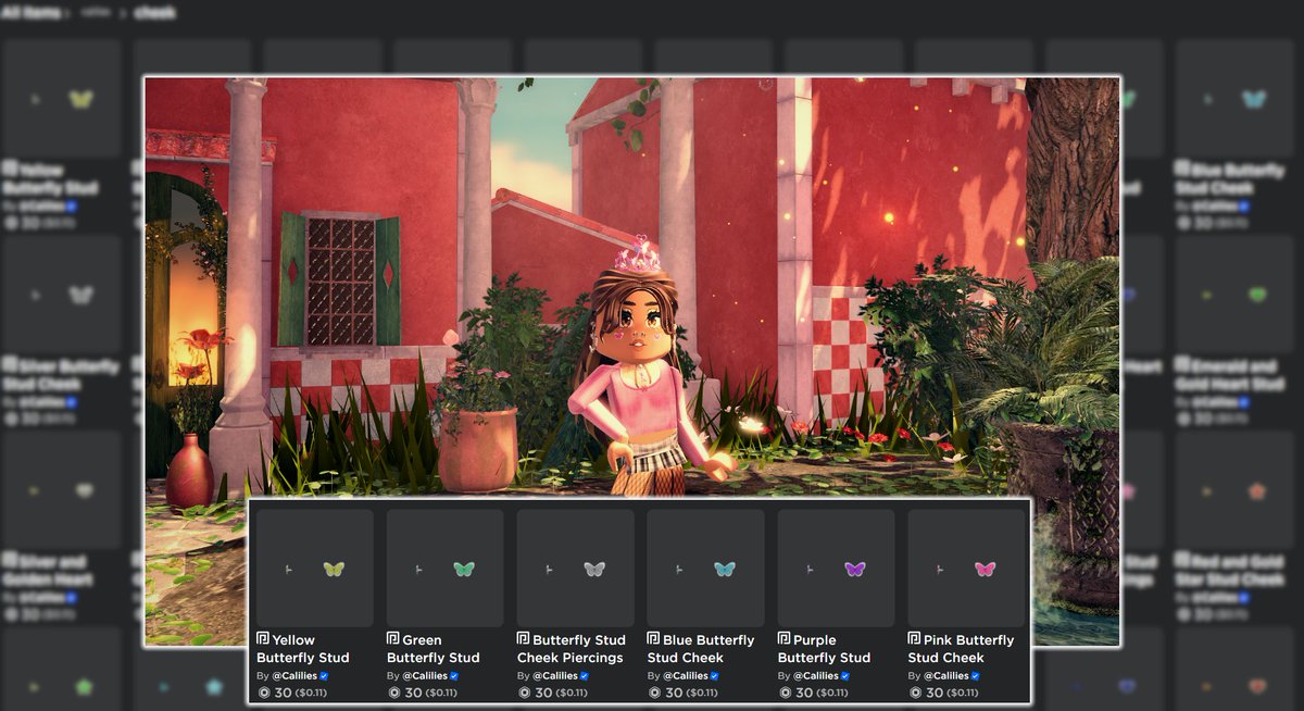 Calilies's tweet image. Butterfly Piercings out now!

roblox.com/catalog?Keywor…

#UGC #RobloxUGC #RobloxUGCItem #UGCItem #RobloxDev