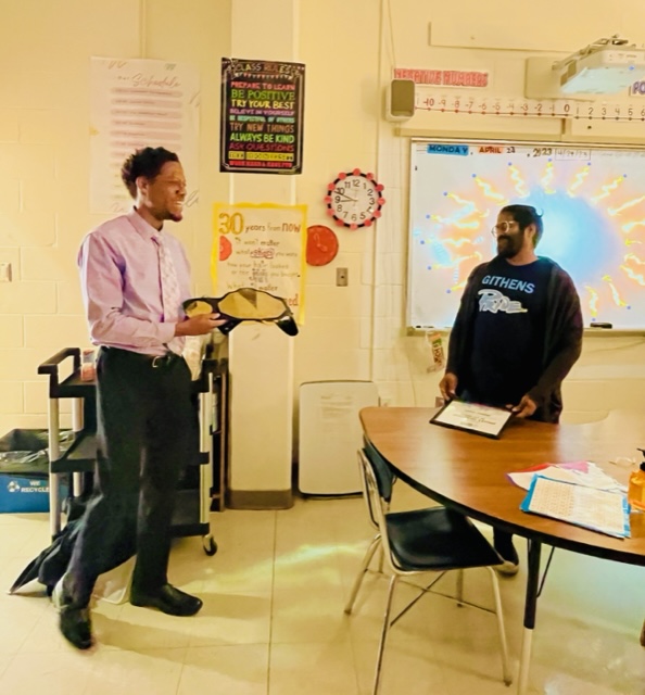 Congrats to Ananda Ghosh @gms_raiders, our @DurhamPublicSch April Equity Champion of the Month! In addition to his championship belt, he will receive a gift card to @rofhiwabooks from @weare_org! Congrats to him, Dr. Lanier, & the Githens family! #WeAreDPS