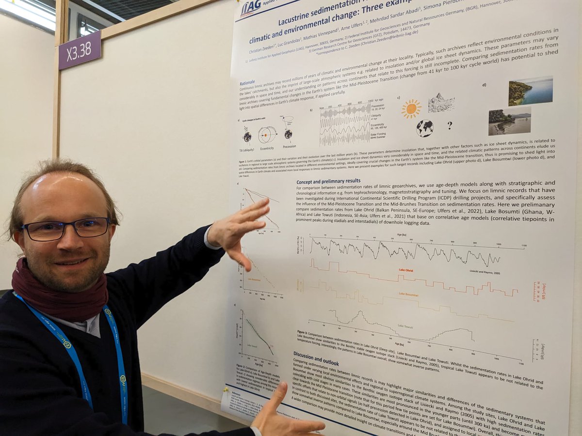 LIAG_Research's tweet photo. #EGU23 Thursday-Highlights of #LIAG: We participated in an #ICDP session with two #climate relevant contributions. Christian Zeeden showed a comparison of lacustrine sedimentation rates of different lakes and their response to environmental changes. 1/4
@EGU_Climate @icdpDrilling https://t.co/EJQG0tZzhe