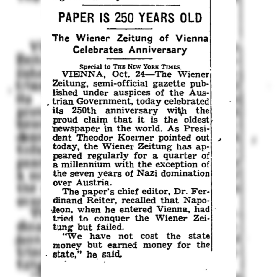 LaufhausKoenig's tweet photo. ..die #TheNewYorkTimes schrieb über unsere gute alte #WienerZeitung wie folgt:
📰🗞️📰
#Ausgabe vom 16. #Februar 1939
📰🗞️📰
Ausgabe vom 25. #Oktober 1953
📰🗞️📰
..der #Nationalrat hat heute beschlossen, die tägliche #Printversion der „Wiener Zeitung“ wird eingestellt, https://t.co/T6Zef1kRY8