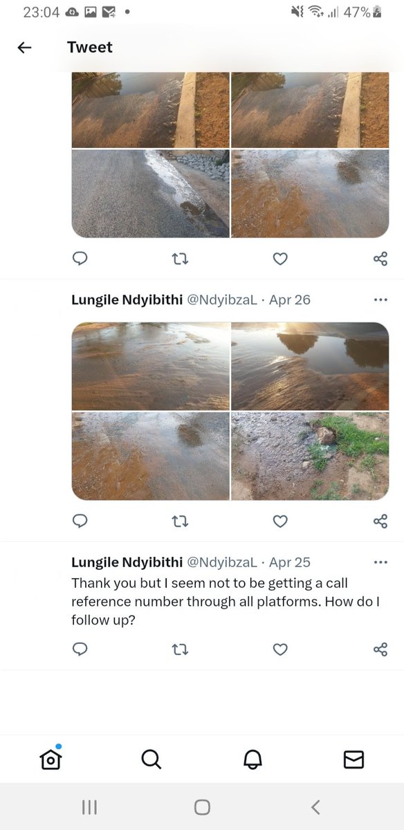 NdyibzaL's tweet photo. @CityofJoburgZA @JHBWater @Lesufi We are not sure whi can assist as we have a pipe burst that is not being attended since Monday in Cosmo City ext 9, ref no 404275397 https://t.co/cQ5pNlbfSI