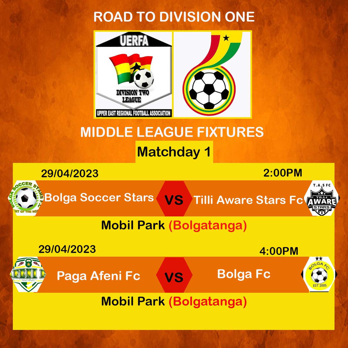 Raschombe's tweet photo. 🚨 Exclusive: ROAD TO DIVISION ONE

Upper East Region Football Association Middle League fixtures 👇👇👇

#BringBackTheLove https://t.co/zjWXnrqehU