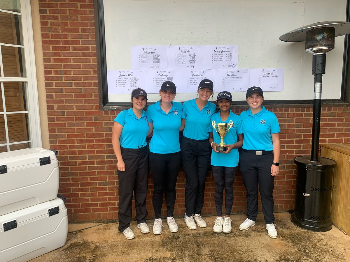 The <a href="/starrsmill/">SMHS Athletics</a> Lady Panthers got it done today and are your 2023 Area 1-AAAA Champions. Amani Mehta was low medalist and Grace Crockett and Emily Stanek were tied for Runner-up.  SM girls were 1-5 overall finishers. Great job ladies as well as Coach Garner and Eubanks. #SMGolf