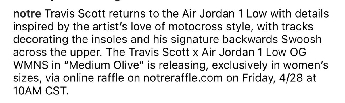 snkr_twitr's tweet photo. AD: Travis Scott x WMNS Jordan 1 Low OG ‘Olive’ online raffle opens at 8am PT  via Notre 

Raffles page -> https://t.co/UkbfHTC9qA

*Page will update once live https://t.co/YCF7JqKuPZ