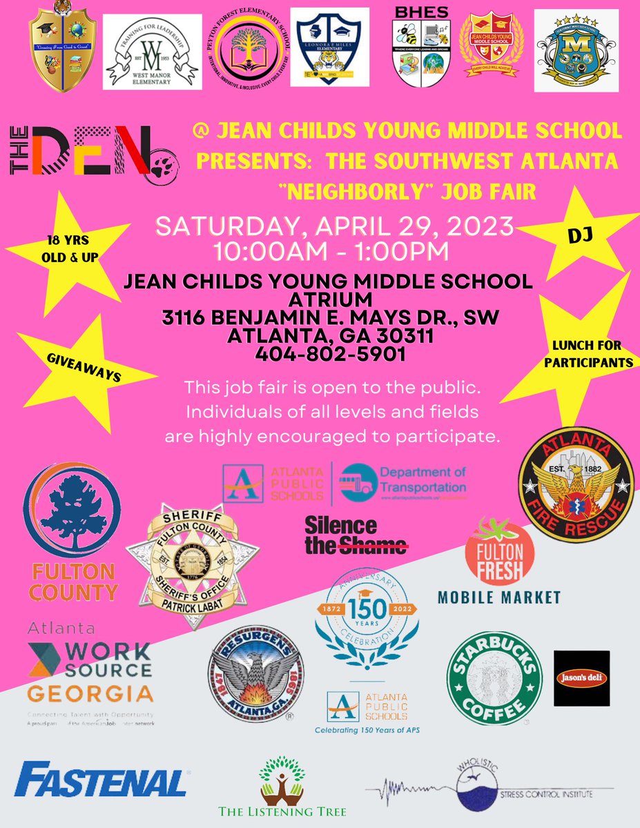gsu_strozay's tweet photo. THIS Saturday @apsyoungms is hosting The Southwest Atlanta Neighborly Job Fair! Students/Alum 18 yrs and older are encouraged to attend! @DrWilkinsBEMHS @drkalag @APSMaysRaiders https://t.co/qYIuft7bqI