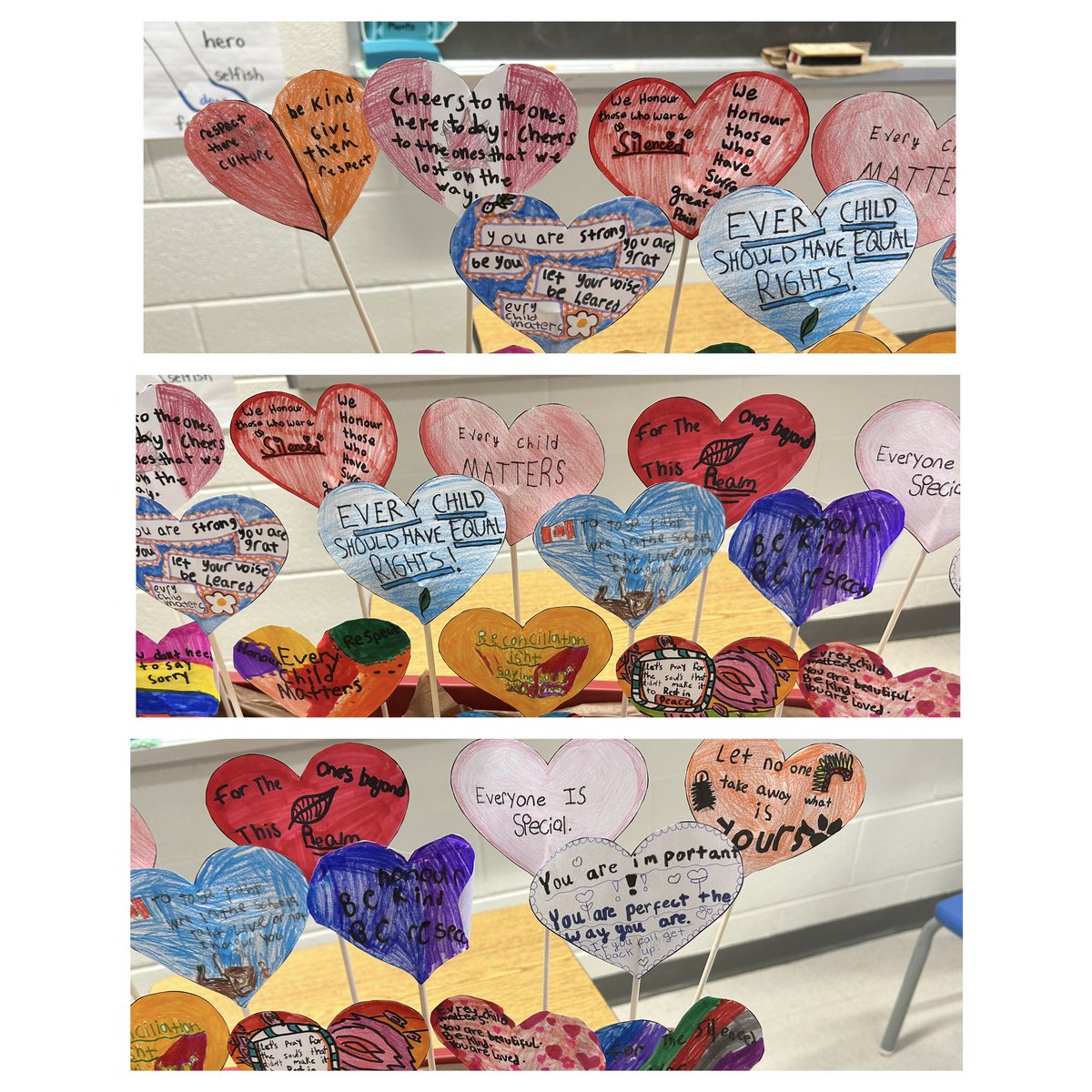 Every month we participate in a Reconciliation activity from the @CaringSociety Reconciliation Activity Guide. This month we created a Heart Garden to “Honour Memories & Plant Dreams”. Such amazing messages & creativity from students. @DPEquity #honouringmemoriesplantingdreams