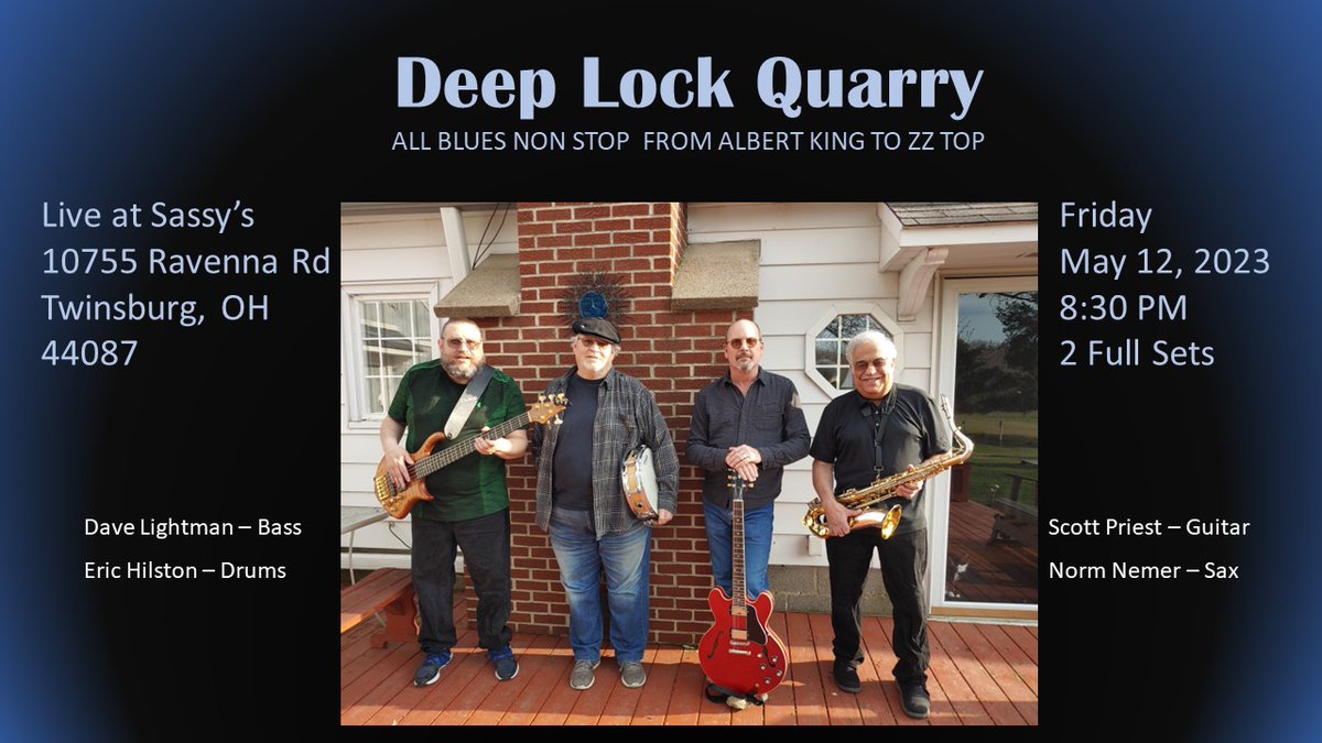 DGLghtmn's tweet photo. My band is paying a show on May 12, 2023
#blues #Cleveland @sassybar #livemusic https://t.co/pYq77FyZCT