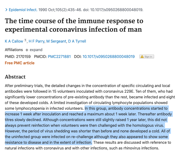 kevinnbass's tweet photo. Literally everything we know now about immunity to COVID19 could have been inferred from this paper published 33 years ago.

Strange how we managed to ignore it. https://t.co/fQEO99vmJA