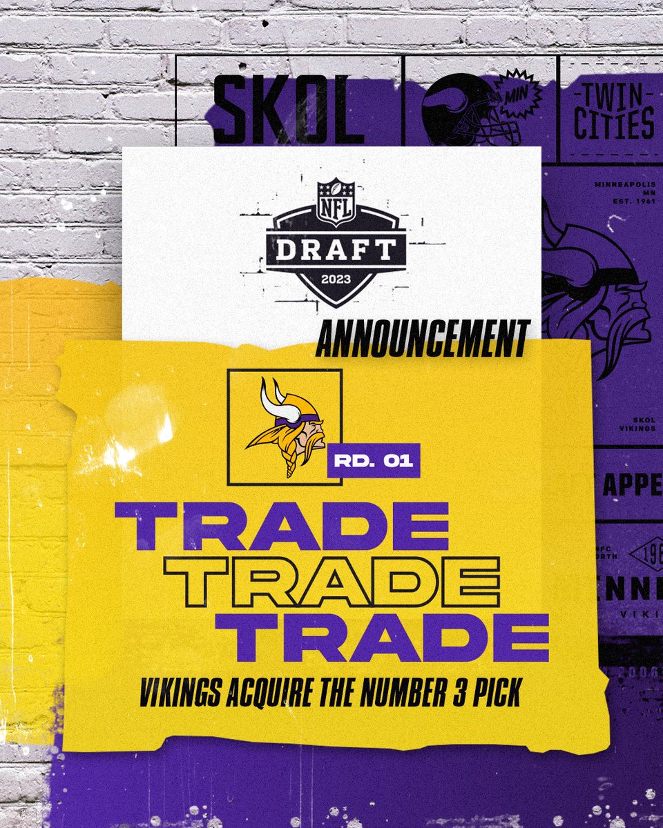 simpleryan_'s tweet photo. The Minnesota #Vikings and the Arizona #Cardinals have agreed to a trade that sends the Number 3 overall pick in the 2023 draft to Minnesota.

The rest of the trade details will come out shortly.

#skol #BirdGang https://t.co/Pc75rUF1XP