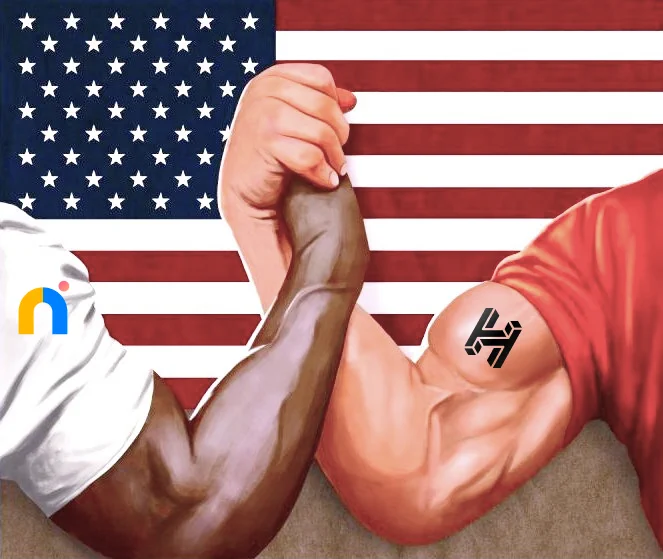 Two yankees locked in a fierce Handshake.