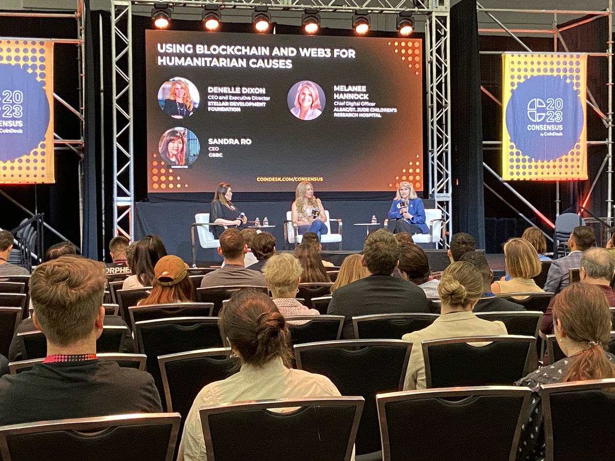 GBBC_io's tweet photo. LIVE from @consensus2023 🚨

GBBC CEO @srolondon is kicking off a discussion with @DenelleDixon @StellarOrg and Melanee Hannock @StJudeResearch on the #HashStage, join us now to learn more about blockchain-based #humanitarian use cases. Join us now! https://t.co/KtPA7ebOD3