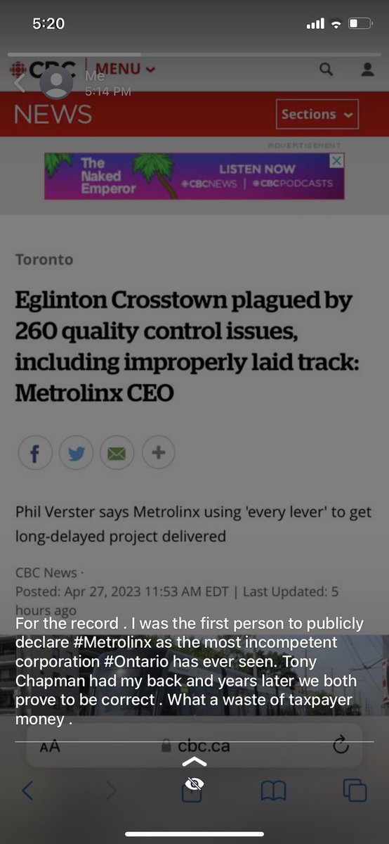 I was the first person to publicly call out <a href="/Metrolinx/">Metrolinx</a> as the most incompetent #Ontario corporation ever . <a href="/TonyChapman/">Tony Chapman</a> had my back form day one . Years later we we are both correct. What a waste of taxpayer money . When you file your taxes remember this stuff .