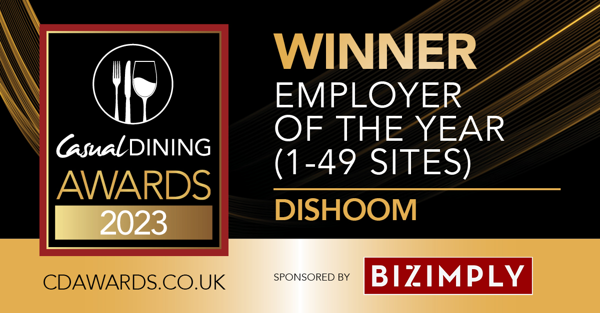 Congratulations to @Dishoom Winner of  Employer of the Year (1-49 sites). Sponsored by @Bizimply #CDAwards23