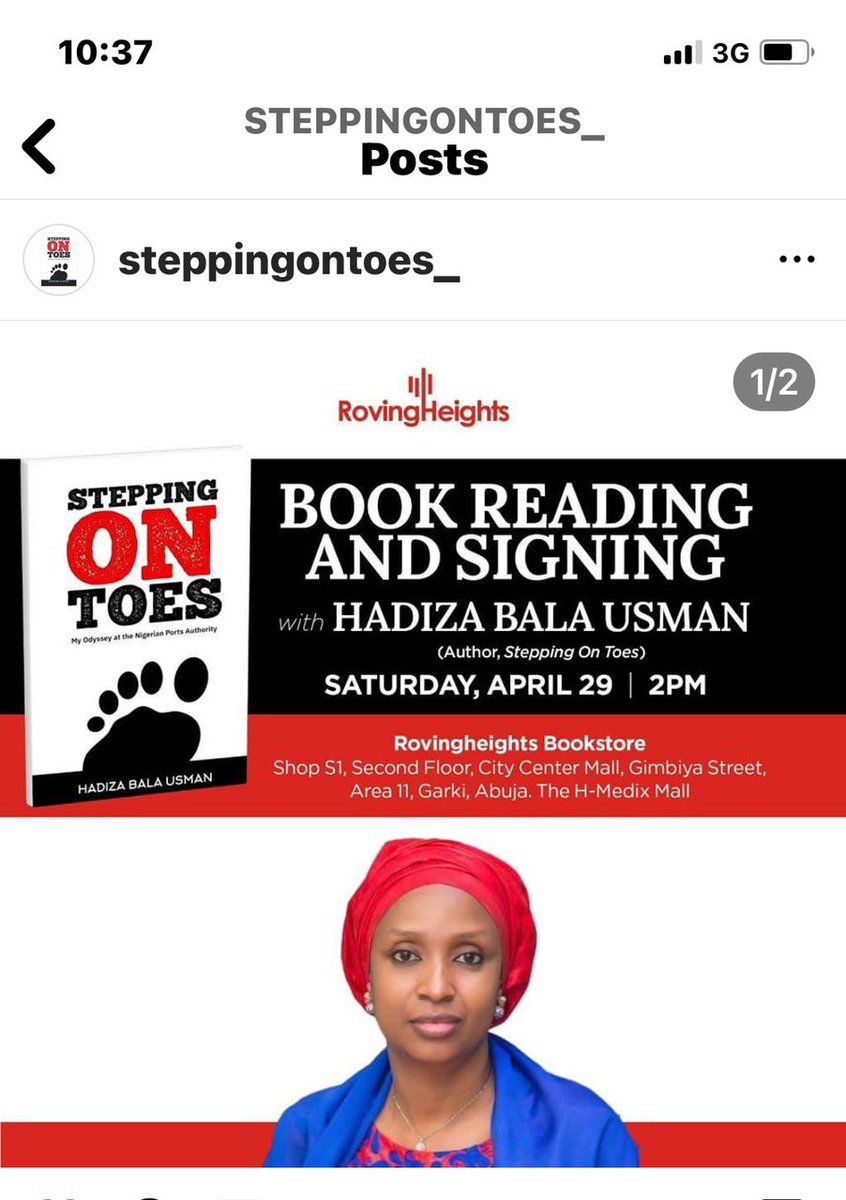 tunjibaruwa's tweet photo. If you are in Abuja, @hadizabalausman's #SteppingOnToes is available at @Rovingheights Bookshops.
You can also get a copy signed by the Author herself this Saturday 29th April. https://t.co/FliPkrYTdn