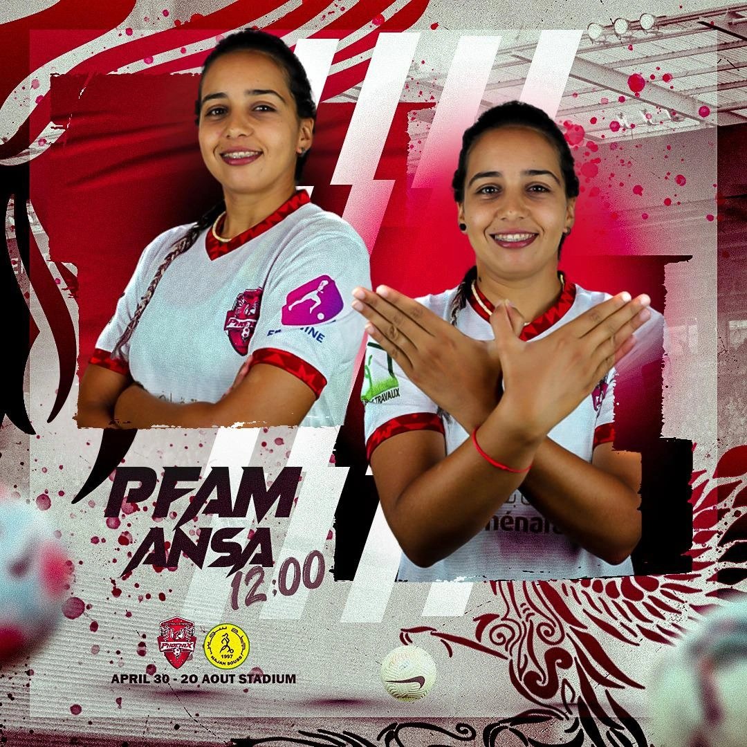 Pfam2019's tweet photo. The Wait Is Over : βοΈ
Phoenix.A faces off against Najah S in an intense match in Marrakech. π
π
30 Avril 2023
π 12h00
π Stade 20 AOΓT - MARRAKECH
#ALLEZPFAM #DIMAPHOENIX https://t.co/ZZr0HgVZdJ