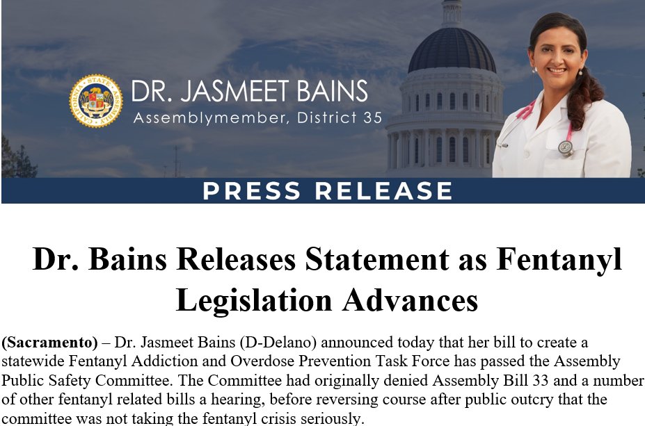 AsmJasmeetBains's tweet photo. We need to address the fentanyl crisis NOW! Proud to announce the advancement of the Fentanyl Addiction and Overdose Prevention Task Force. #AB33 #Fentanyl https://t.co/d28zRGx6aY