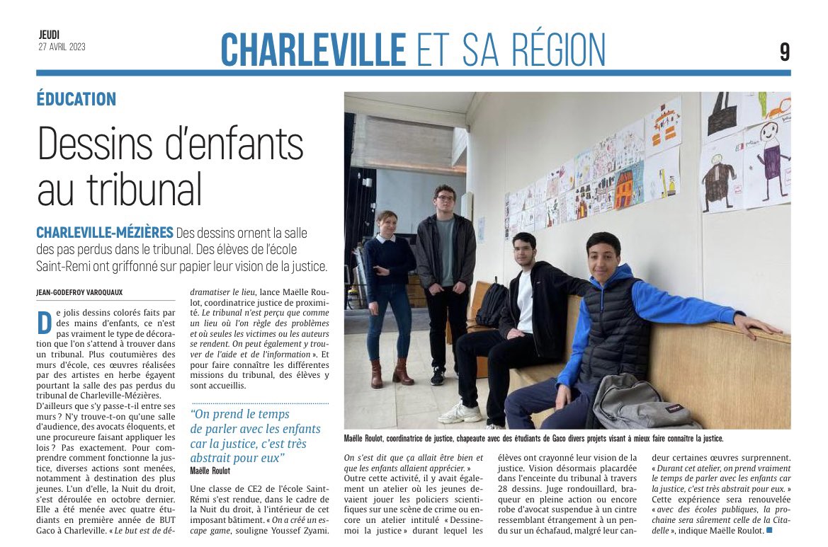 ProcCharleville's tweet photo. Justice &amp; accès au droit: ✏️« Dessine-moi la Justice » 
➡️ Des dessins d’élèves de CE2 ornent la salle des pas perdus du tribunal 🖍️
➡️Ateliers ludiques &amp; découverte par les plus jeunes des métiers de juge, procureur, greffier, avocat, huissier et policier
Merci @UnionArdennais https://t.co/zfUVmJ6bfl